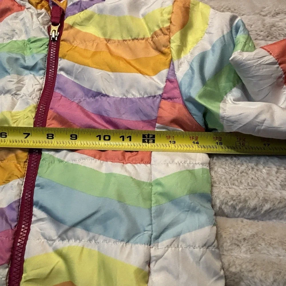 Girls Pastel Rainbow Stripe Puffer Jacket‎ Coat Lightweight W/ Hood Small 6/6x